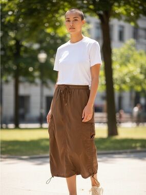 Anthropologie Love Tree Tan Midi Skirt